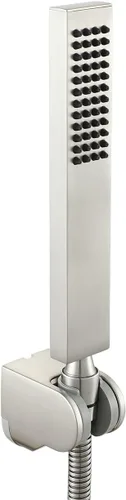 Vista 7 de Asyas Cabezal rociador de ducha de mano cuadrado de latón macizo con conector de pared ajustable, soporte de ducha y manguera, negro mate de alta