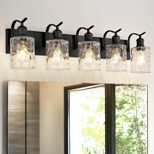 Vista 12 de Lámpara de tocador de baño de 3 luces, aplique de pared de níquel cepillado, lámpara de baño moderna con vidrio transparente, VL01BN-3 Níquel
