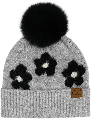 Vista 8 de C.C Southwest - Gorro de punto con pompón para mujer, unisex, elástico, suave, cálido, con piel sintética, gorro de invierno Azteca-negro