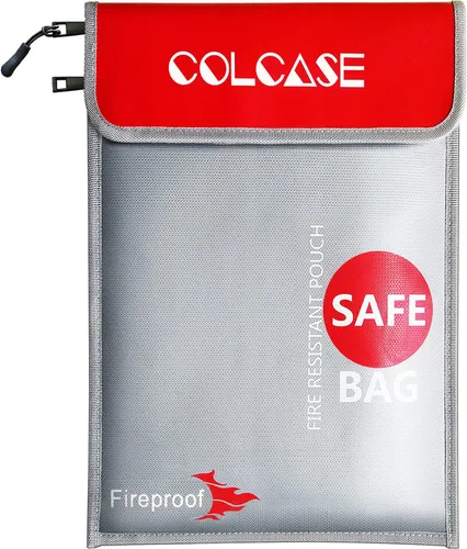 Vista 8 de COLCASE Bolsa de documentos ignífuga con cerradura de 5200 ℉ con aislamiento térmico impermeable e ignífugo con cremallera, bolsa ignífuga