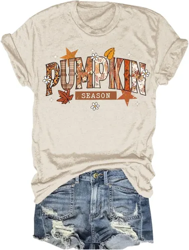 Vista 28 de Woffccrd - Camisetas divertidas con estampado de calabaza y leopardo para mujer, camisetas gráficas de manga corta de Halloween para mujer