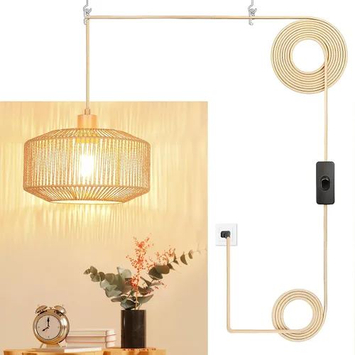 Vista 12 de Luz Colgante Enchufable, Lámpara Colgante con Cable Enchufable, Luces Colgantes Rústicas de Granja con Bombilla Regulable de 3 Vías, Accesorios