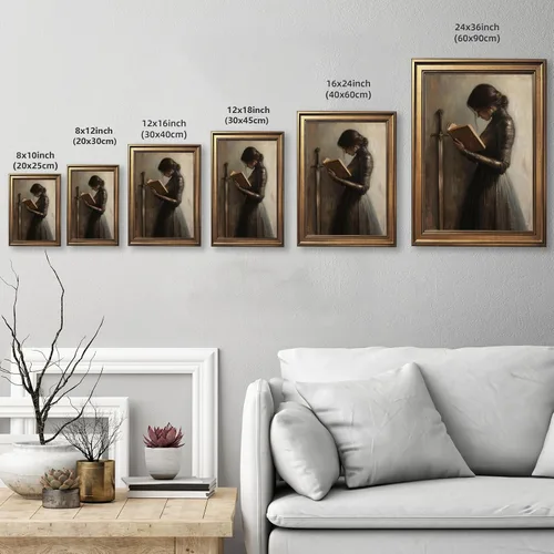 Vista 3 de Arte de pared retro con marco de oro victoriano, caballero, arte de pared, pintura al óleo medieval guerrera, póster de pintura al óleo vintage