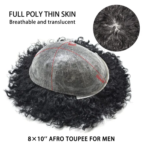 Vista 3 de Afro Toupee para hombres negros, sistema de reemplazo de cabello afroamericano para hombre, Toupee LYRICAL HAIR de piel fina de polietileno