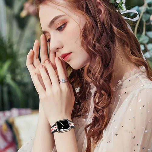 Vista 6 de Banda de diseñador con adornos decorativa compatible con Apple Watch de 38mm 40mm 41mm 42mm 44mm 45mm 46mm 49mm, para mujeres y hombres, pulseras