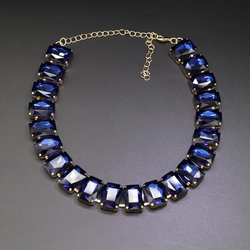 Vista 2 de Gargantilla de cristal con diamantes de imitación para mujer, pieza de declaración de esmeralda, collar de cadena dorada con cuello de cristal