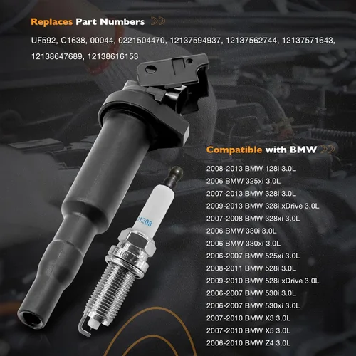 Vista 2 de HQPASFY Paquetes de Bobina de Encendido y Bujías (Set de 6) Compatibles con 2006-2013 BMW 328i/530i/X3/X5/128i/325xi/330i/330xi/525xi/528i/530xi