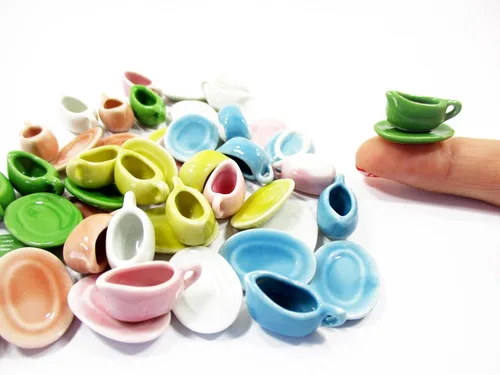 Vista 3 de 6/12 Salsa carne leche barcos platillo placa casa de muñecas en miniatura mixto 3872 de cerámica Colorful ceramic gravy boats matching saucers
