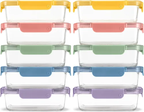Vista 9 de Ello Color Lock 2 Tazas 6 Piezas, Paquete de 3 Juegos de Vidrio para Preparación de Comidas, Recipientes de Almacenamiento de Alimentos de Vidrio a