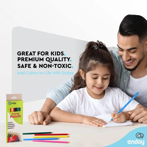 Vista 2 de Enday Lápices de colores, 12 unidades, lápices de colores preafilados para niños y adultos, suministros de arte y escuela para dibujar, paquete