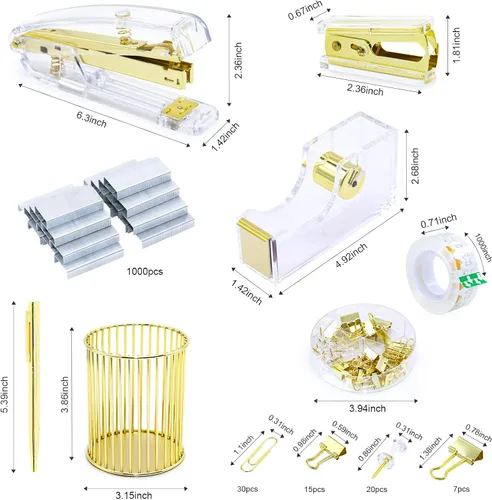 Vista 3 de BOMEI PACK Kit de accesorios de escritorio, grapadora y removedor de grapas con 1000 grapas, dispensador de cinta con 1 rollo de cinta transparente