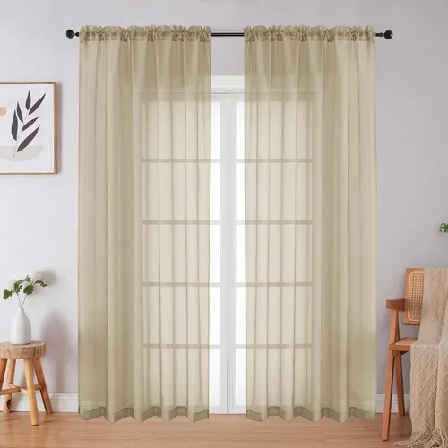Vista 45 de 2 paneles de cortinas traslúcidas blancas para dormitorio, sala de estar, 96 pulgadas de largo, modernas, suaves, ligeras, con bolsillo para barra