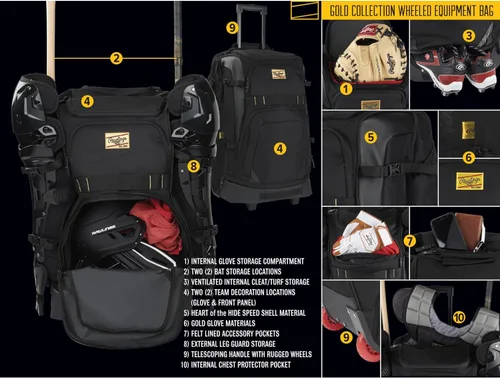 Vista 2 de Rawlings Bolso de equipo con ruedas de la COLECCIÓN ORO Béisbol/Sóftbol Múltiples estilos Negro