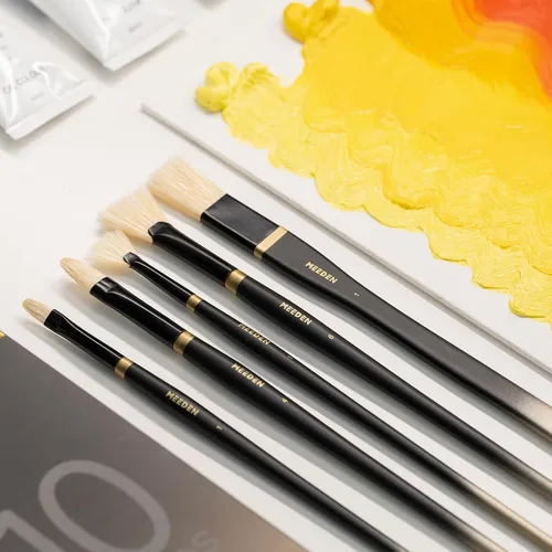 Vista 6 de MEEDEN Juego de pinceles para pintura al óleo: 10 pinceles de cerdo con mango largo de madera, juego de pinceles para pintura artística para adultos