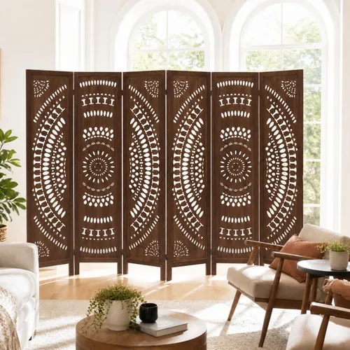 Vista 8 de Separador de pared de madera de 6 paneles de 6 pies, pantalla de división plegable, separador de pared independiente, decoración rústica bohemia