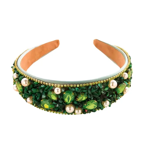 Vista 17 de Diademas turquesa para mujeres y niñas, banda ancha antideslizante para la cabeza, bandas para la cabeza con nudo superior, diadema de perlas de Azul