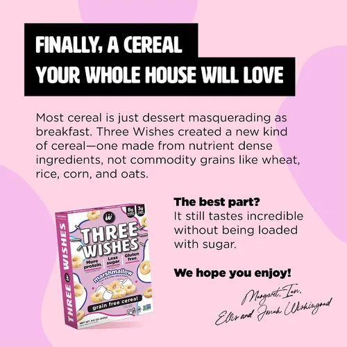 Vista 6 de Three Wishes Grain-Free & Protein Cereal - Healthy, Low Sugar & Gluten-Free Breakfast Cereal - Low Carb, Plant-Based, Vegan & Non-GMO - Marshmallow
