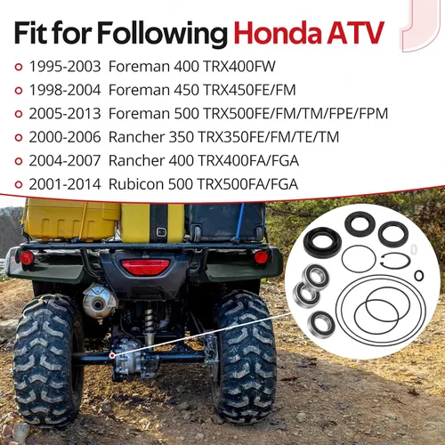 Vista 2 de JAVIK Kit de sellos de rodamientos de eje trasero izquierdo y tambor de freno para Honda Rancher 350 400 Foreman 400 450 500 Rubicon 500, OEM#
