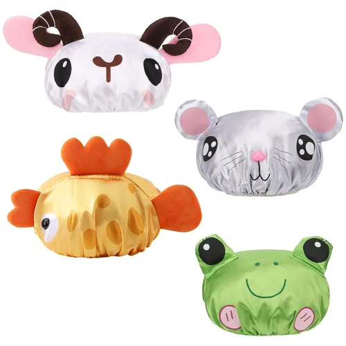 Vista 8 de kilofly Juego de 3 gorros de ducha de animales divertidos para niños, reutilizables, impermeables, juego de sombreros de baño set3