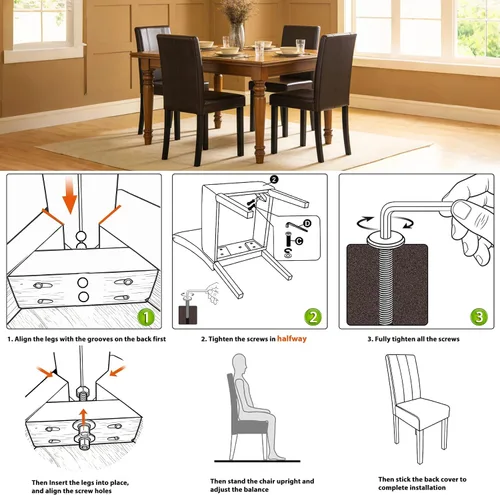 Vista 7 de SUPER DEAL Silla de comedor Parson acolchada de cuero sintético de madera, impermeable y resistente al aceite, sillas elásticas para cocina