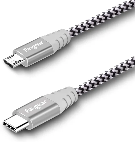 Vista 8 de Fasgear Cable USB C a Micro USB de 30cm Trenzado de Nylon Tipo C a Micro USB Compatible con Galaxy S7/S6, HTC One/10 y Más (Negro, 1 pie) Cable