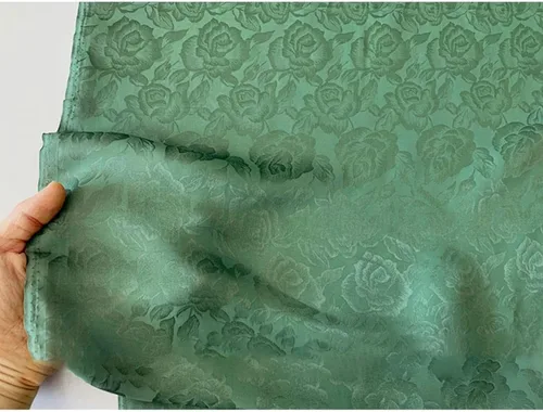 Vista 4 de Brocado tela jacquard entretejida Noble seda de morera satén vintage elegante rosa patrón de tela para disfraces Cheongsam Kimono 114X50cm, verde