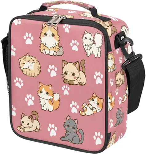 Vista 37 de Pardick Divertida bolsa de almuerzo aislada con calavera de fuego para adolescentes y niños, lonchera portátil reutilizable con correa