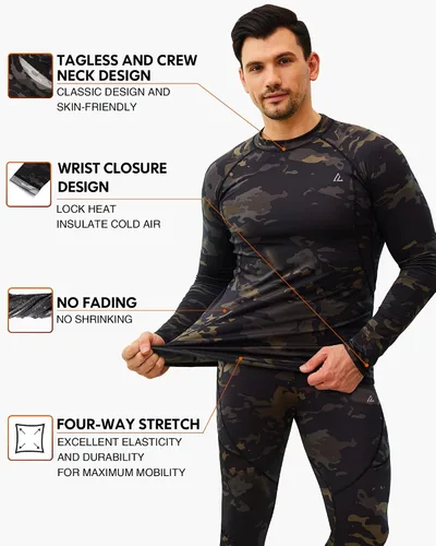 Vista 2 de CL convallaria Ropa interior térmica para hombre, ropa interior larga con forro polar, capa base para clima frío, XS-4XL