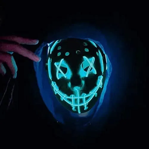 Vista 3 de Máscara de la Purga con luz LED Jason, máscara de miedo de Halloween para niños, adultos, hombres y mujeres, fiesta de festival de Halloween