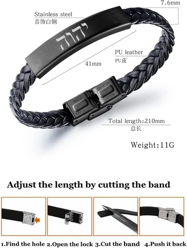 Vista 2 de Pulsera delicada de piel tetragrammaton con nombres negros de Dios YHWH para Israel, Biblia hebrea cristiana, Señor Jehová, brazalete de protección