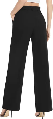 Vista 2 de Tapata Pantalones de pierna ancha para mujer, pantalones de vestir de cintura alta, casuales, elásticos, bolsillos para el trabajo y negocios