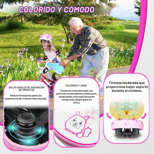 Vista 4 de YLG Asiento de bicicleta para niños para niñas, asiento de bicicleta acolchado de espuma viscoelástica para niños, transpirable y extra suave