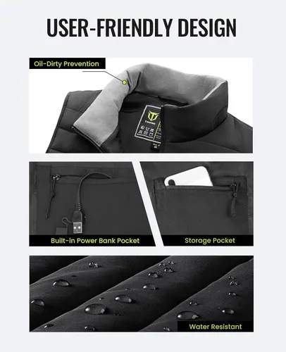 Vista 2 de TIDEWE Chaleco calefactado para hombre con paquete de batería, chaleco ligero para caza/senderismo Negro