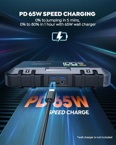 Vista 3 de TREKURE Arrancador de batería de auto 8-en-1 8000A pico 65W Carga rápida portátil arrancador de batería de auto portátil (todo gas/10L diésel) Caja
