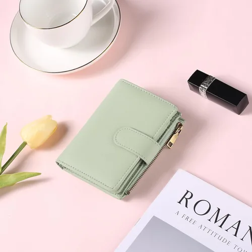 Vista 7 de GAEKEAO Cartera pequeña de cuero vegano con bloqueo RFID plegable para mujer, tarjetero compacto con bolsillo con cremallera y ventana
