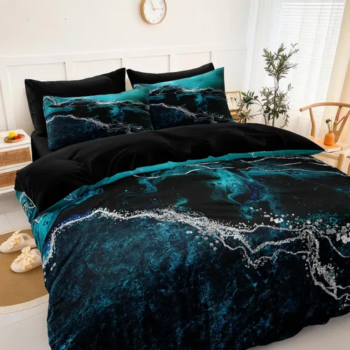 Vista 27 de Juego de edredón de sol y luna negro, juego de ropa de cama boho, ropa de cama de galaxia celestial y espacio estrellado, edredón mandala exótico