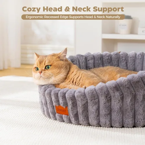 Vista 5 de Avont Cama para gatos de interior, esponjosa y lavable con borde elevado Gris