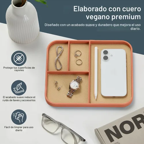 Vista 3 de Nordik - Bandeja de valet de cuero, bandeja mediana EDC - Coral Blush 9.5 x