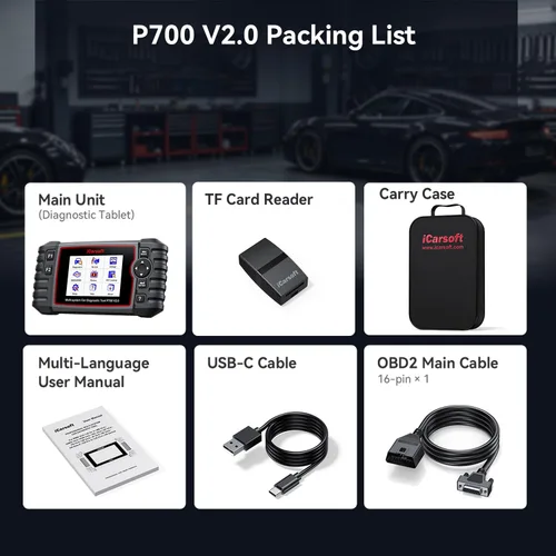 Vista 6 de iCarsoft - P700 V2.0 - Escáner de diagnóstico automático para Porsche con diagnóstico del motor/transmisión/ABS/Airbag, lector de código OBD2