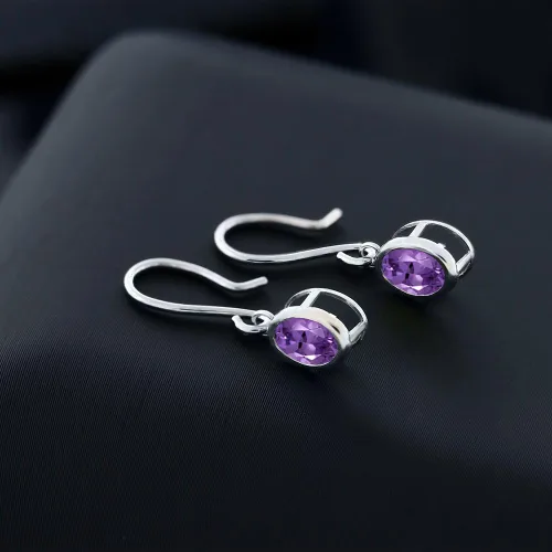 Vista 107 de Gem Stone King Aretes colgantes de plata de ley 925 de 0.276 x 0.197 in con piedra natal ovalada de alambre francés para mujer