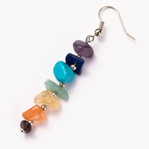 Vista 6 de Aretes colgantes de piedra de 7 chakras, piedra de reiki natural, joyería de energía curativa para mujeres y niñas