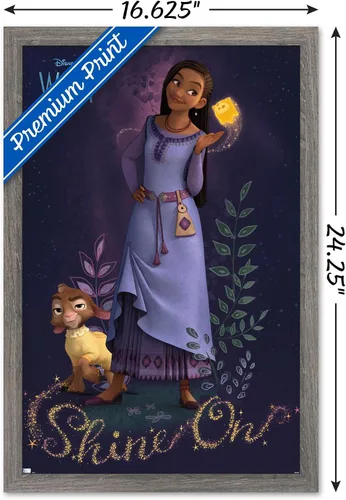 Vista 3 de Trends International Disney Wish - Póster de pared Asha, 22.4 pulgadas de largo x 14.7 pulgadas, versión enmarcada en madera de granero