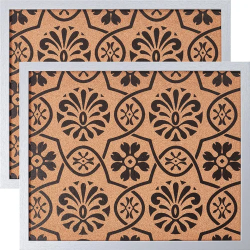 Vista 13 de Craig Frames Tablón de anuncios decorativo de corcho, 18.5 x 23 pulgadas, marco negro con patrón de flor de lis, juego de 2