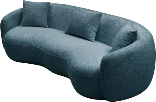 Vista 6 de Moderno sofá curvado de 4 asientos en tela transpirable 93.6 pulgadas de ancho elegante sofá de sala de estar con marco de madera maciza