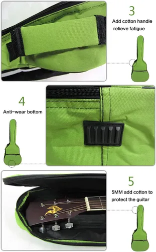 Vista 3 de Funda impermeable de esponja de 5 mm, duradera, colorida y convencional para guitarra con almacenamiento (para 91 cm, negro)
