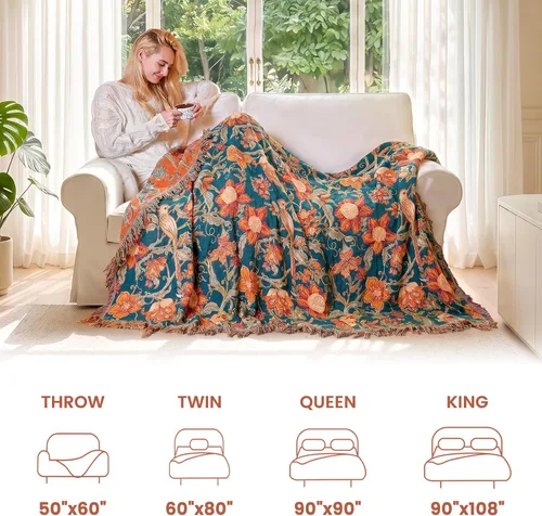 Vista 151 de MSGKV - Manta bohemia/primaveral de algodón para sofá y sala de estar, de gasa acogedora, de 50 x 60 pulgadas 50"x60" Cotton Throw, Woven Bird