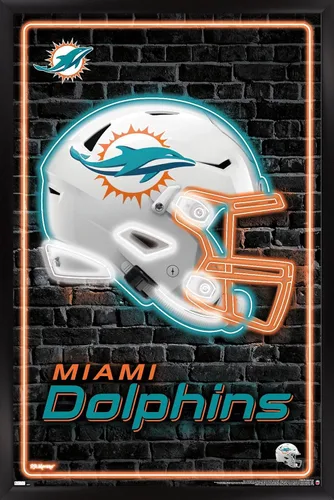 Vista 8 de Trends International NFL Miami Dolphins - Póster de pared con casco neón 23, 22.4 pulgadas de largo x 14.7 pulgadas, versión enmarcada en madera