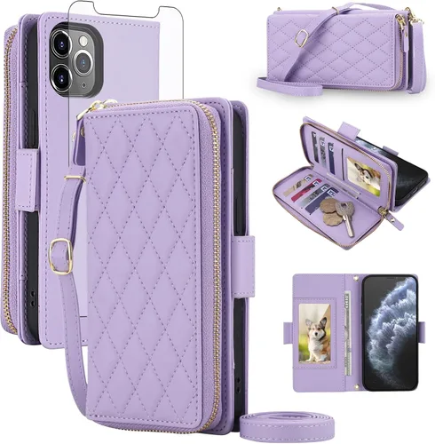Vista 18 de Asuwish Funda compatible con iPhone 6/6s/7/8/SE 2020 2022 con cremallera y bloqueo RFID, protector de pantalla, correa cruzada i6 i7 i8 7s 8s SE2020
