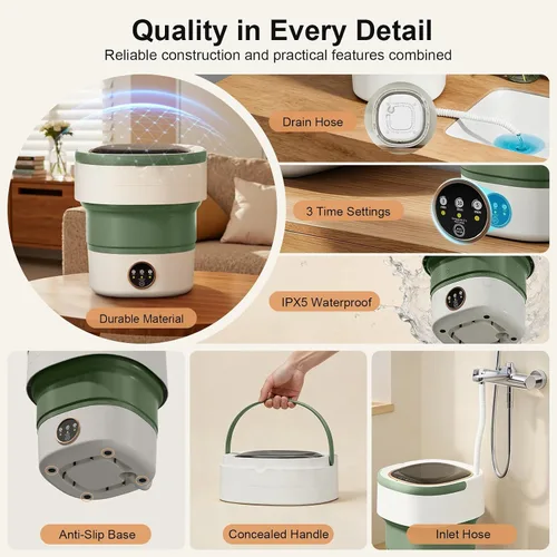 Vista 6 de Lavadora portátil – Mini lavadora plegable de 22 litros con cesta giratoria, 3 modos de limpieza y limpieza profunda para ropa pequeña, lavandería
