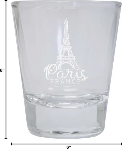 Vista 3 de Paris France Souvenir - Vaso de chupito grabado de 1.5 onzas, redondo, transparente, unidad individual